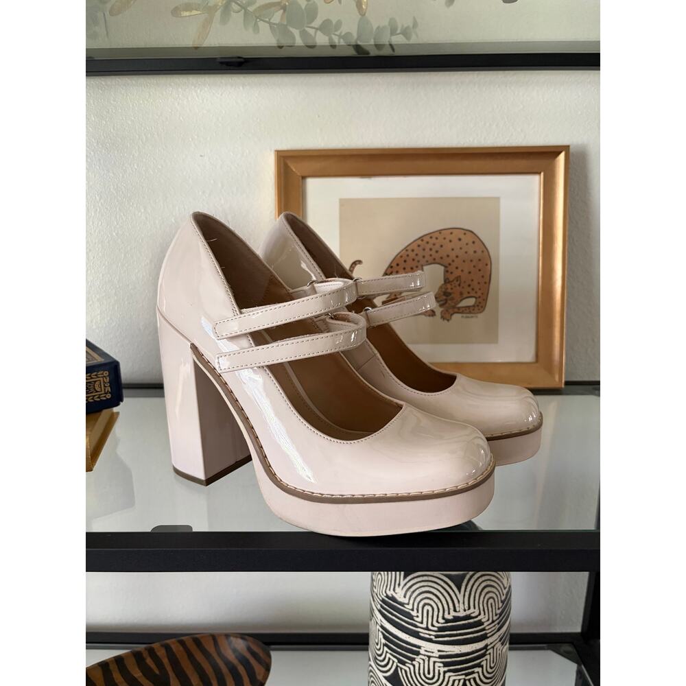 Steve Madden TwiceTwo-RS Nude Patent Mary Jane Platform Heels Womens 9M